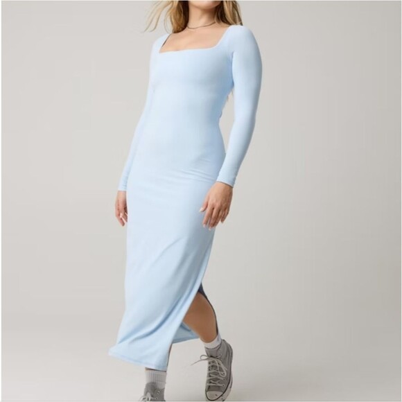 Aerie OFFLINE NWT Real Me XTRA Night Out Maxi Dress Light blue Small Square Neck - Picture 1 of 7